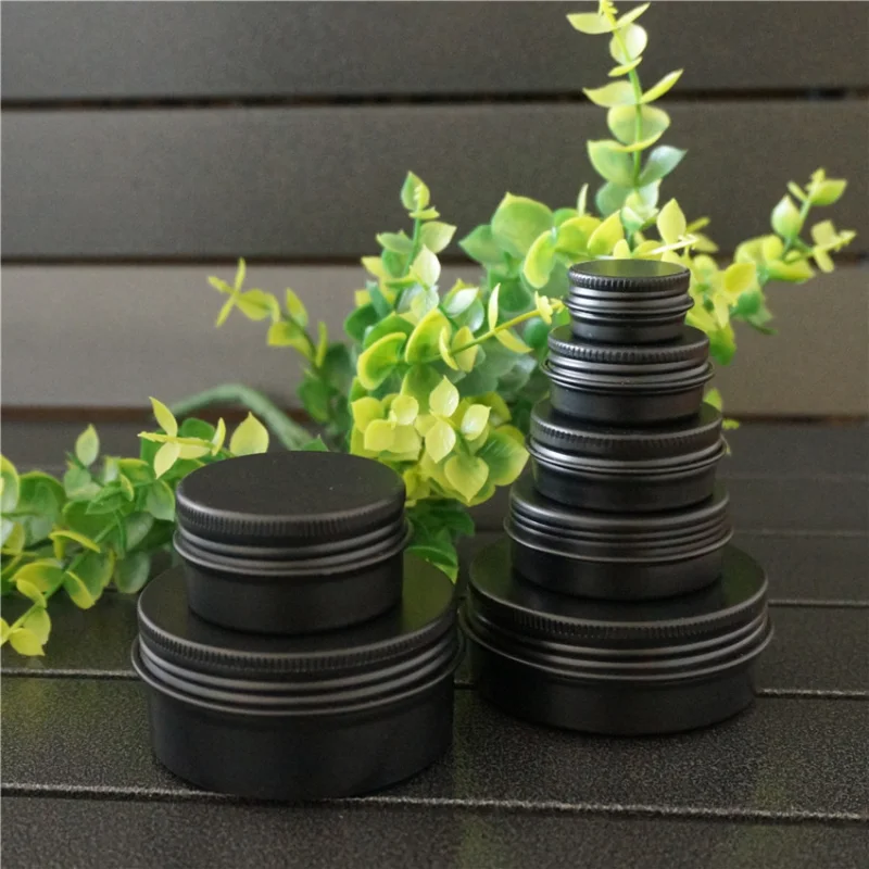 

5/10/15/20/30/50/80g matte black Empty Round Aluminum Box Metal Tin Cans 50ml Cosmetic Cream Refillable Jar Tea Aluminum Pot