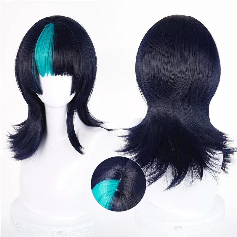 Already Styled Hoshi Kirara Cosplay Wig Black Blue Mixed Cos Wig Heat Resistant Synthetic Wig for Halloween Carnival Costume