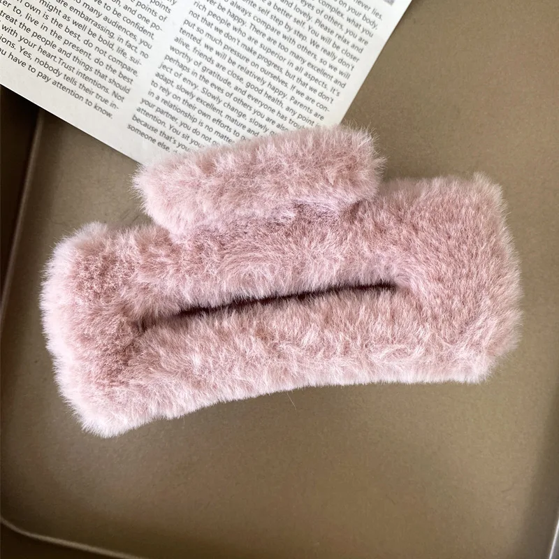 Autumn And Winter Hairy Hair Clip Simple Square Shark Clip Plush Hair Grab Clip Large Back Of The Head Colorful Hair Accessory