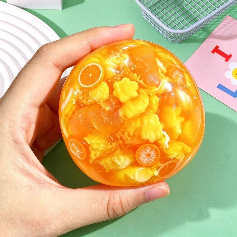 Crunchy Orange Jelly Squishy Toy Building Block Filled Sound Making Moldable Sensory Stress Relief Toy Christmas Gift for Friend