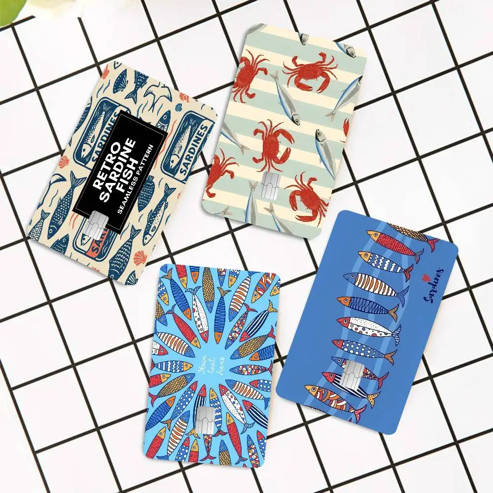 Colorful Sardine Lobster Fish Ocean Credit Card Skin Stickers For Bank Card Bus Metro Card Sticker Waterproof Women Gift