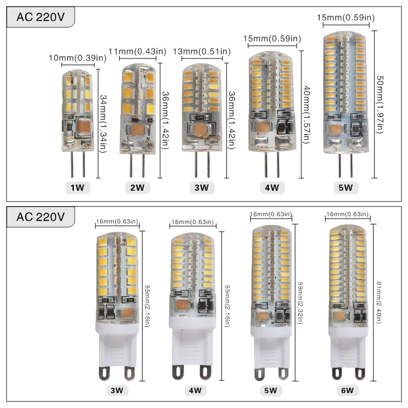 10pcs LED Bulb G4 G9 12V 220V AC DC 1w 2w 3w 4w 5w 6w Replace 40w 60w Halogen Lamp Light 360 Beam Angle Chandelier LED Lighting