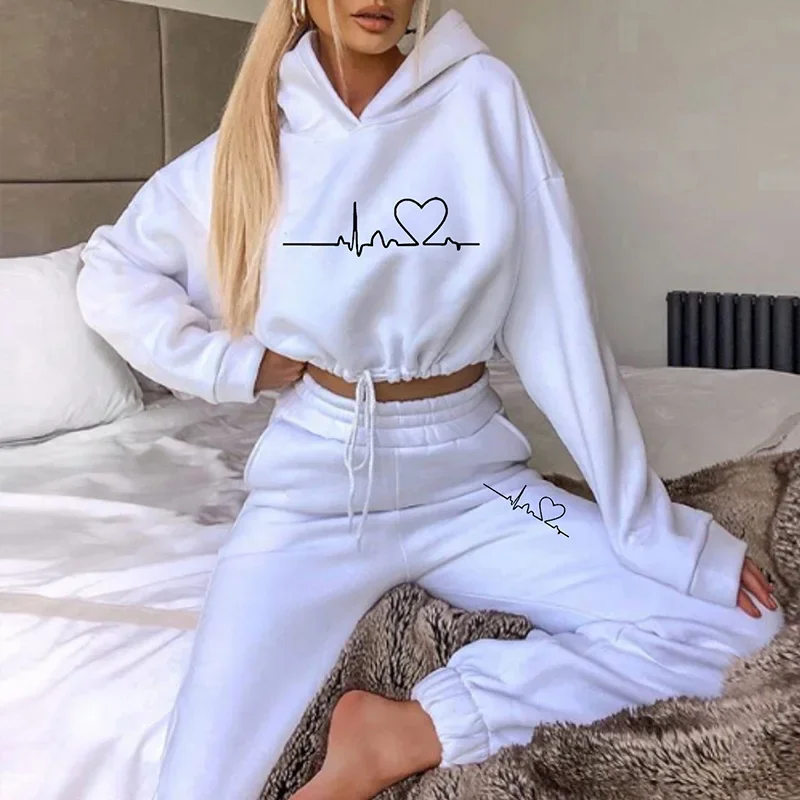 

Women Hooded Tracksuit Sports 2 Pieces Set Sweatshirts Pullover Hoodies Pants Suit Home Sweatpants Trousers Outfits 2024