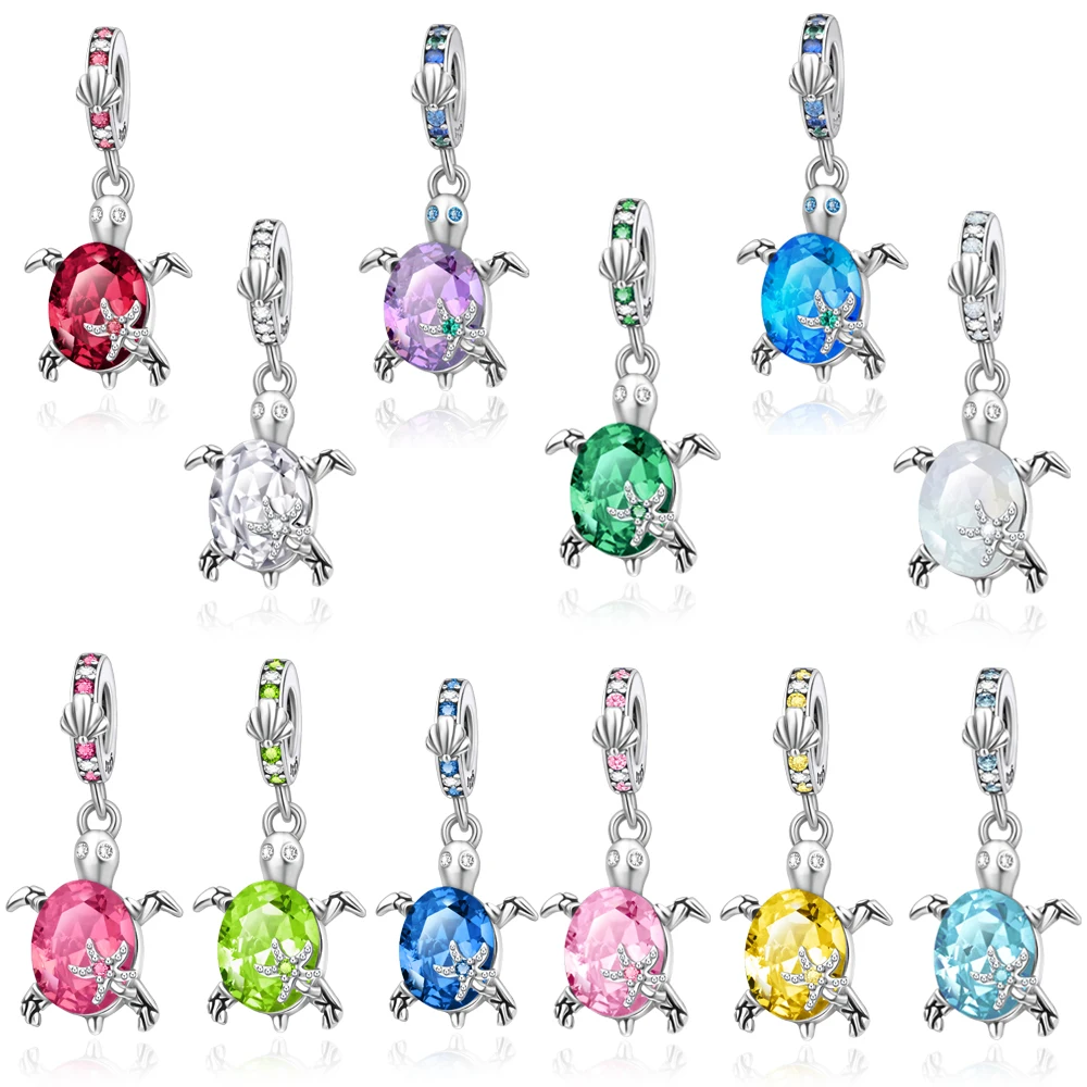 

Colorful Cute 925 Sterling Silver Birthday Zircon Turtle Dangle Charm Fit Original Bracelet DIY Kids Gift Jewelry Making
