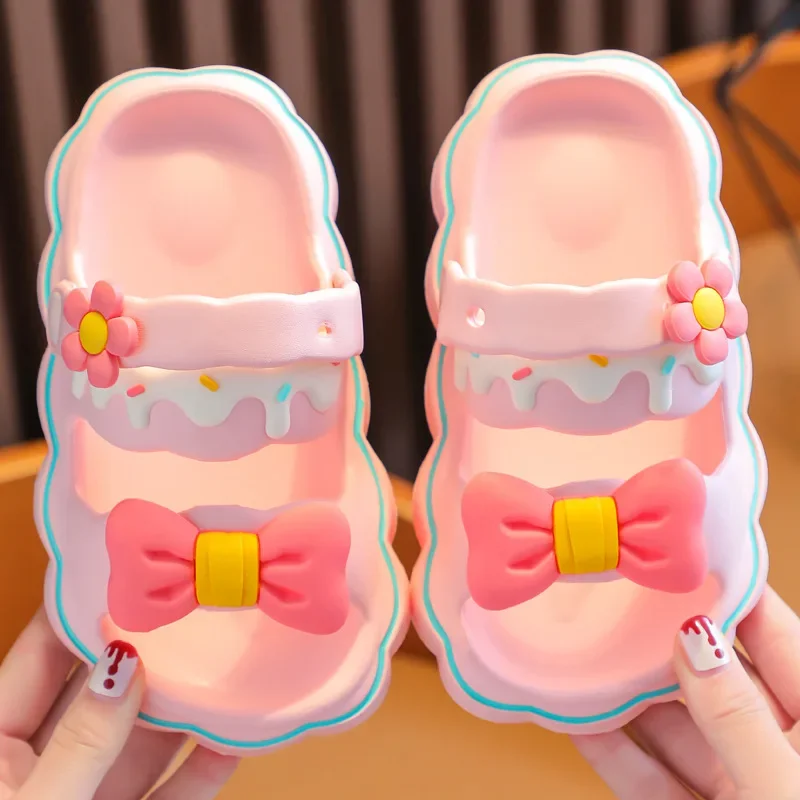 Summer Cute Girls\' Slippers with Butterfly Knot, Anti-slip, Princess Style, for Middle and Big Children Kids Shoes for Girl