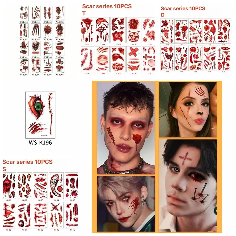 Cicatrices sangrientas, tatuajes temporales de Halloween, diseño de araña, parche facial, pegatinas de tatuaje, cicatriz de araña, Maquillaje facial DIY