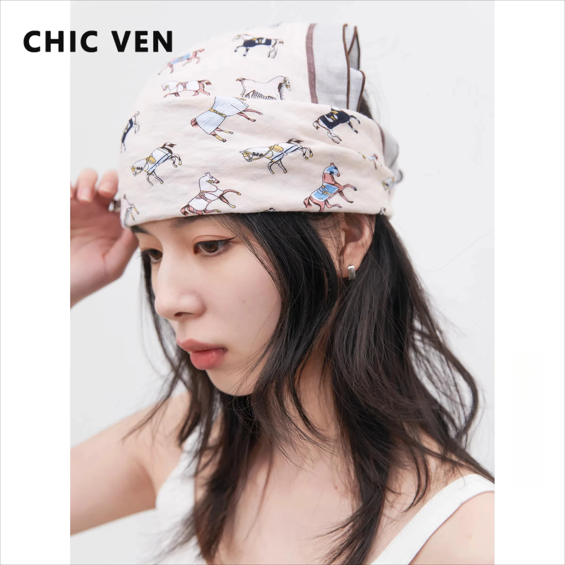 CHIC VEN Fashion Women Scarf Retro Square Towel Versatile Decorative Hairband Playful Female Bandana Spring Summer 2026