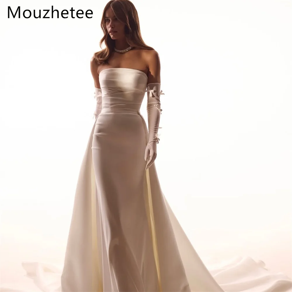 

Mouzhetee A-Line Elegant Strapless Pleat Bow Wedding Dresses Sleeveless Simple Brides Gown Custom Made 2025