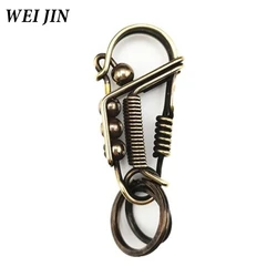 Handmade Copper Wire Car Key Ring Bronze Keychain, Engraved Retro Matte Round Bead, Men's Gift Trinket Outdoor Mechanical Style