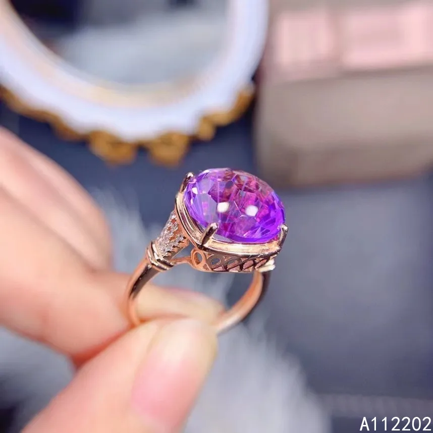 Vintage Luxury Natural Amethyst Ring 925 Sterling Silver Inlaid Women's Purple Large Gemstone Ring Wedding Engagement Party Gift