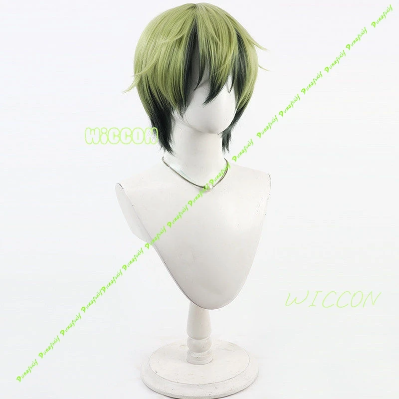 Naoya Zenin Cosplay Wig Green Black Short Hair Earring Shimetsu Kaiyuu Anime Halloween Party Role Play for Women Men view 3