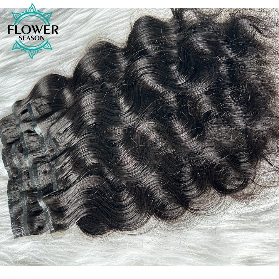 PU Clip ins Extensions de cheveux cheveux humains vague de corps Invisible sans couture pince dans la trame de peau de cheveux humains 120g/7 pièces tête complète pour les femmes