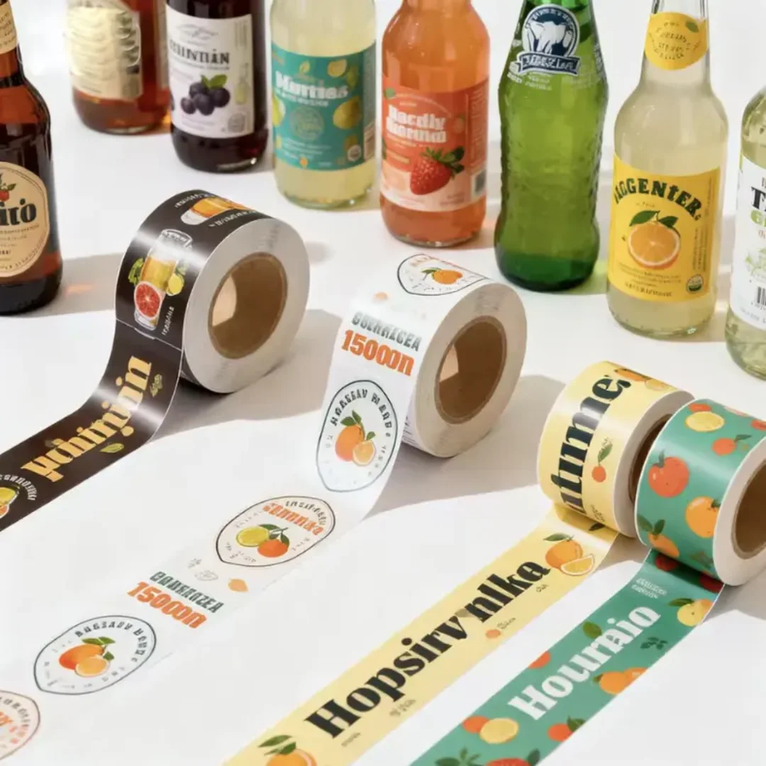 Kundenspezifische wasserdichte selbstklebende Aufkleber, bedruckt auf Vinyl, geeignet für individuelle Saftverpackungsetiketten und Getränkeflaschenetiketten.
