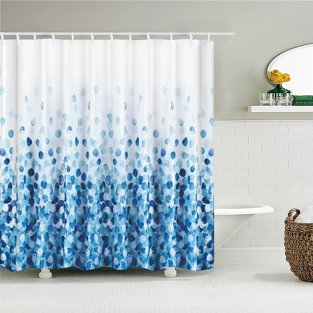 High Quality Blue Fresh leaf Printed Fabric Shower Curtain Plant Leaves Bath Screen Waterproof Bathroom Decor with Hooks