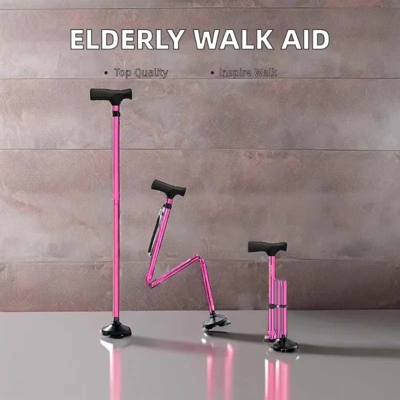 High Quality New Old Man Walking Stick Telescopic T-Handle Canes Stable Crutch with No Slip Pole Folding Hiking Elderly Walk