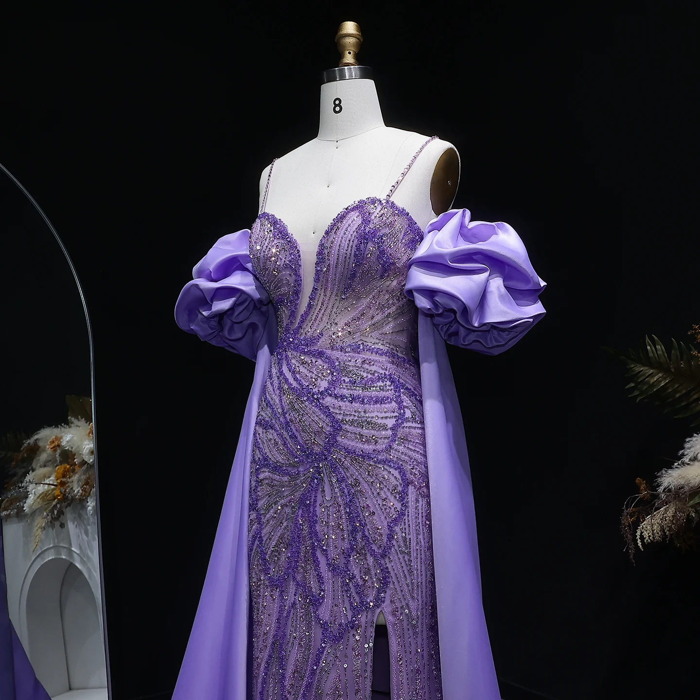 Sharon Said Elegantes Grünes Meerjungfrauenkleid mit Perlenstickerei, Schulterfrei, mit Satinumhang, Damen-Partykleid, SS157, Anpassbar – Detail 15