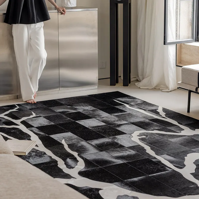High-end Modern Art Living Room Beroom Carpet Real Handmade Cowhide Home Area Rug Anti-skid Soft Bedside Floor Rug Sofa Mat