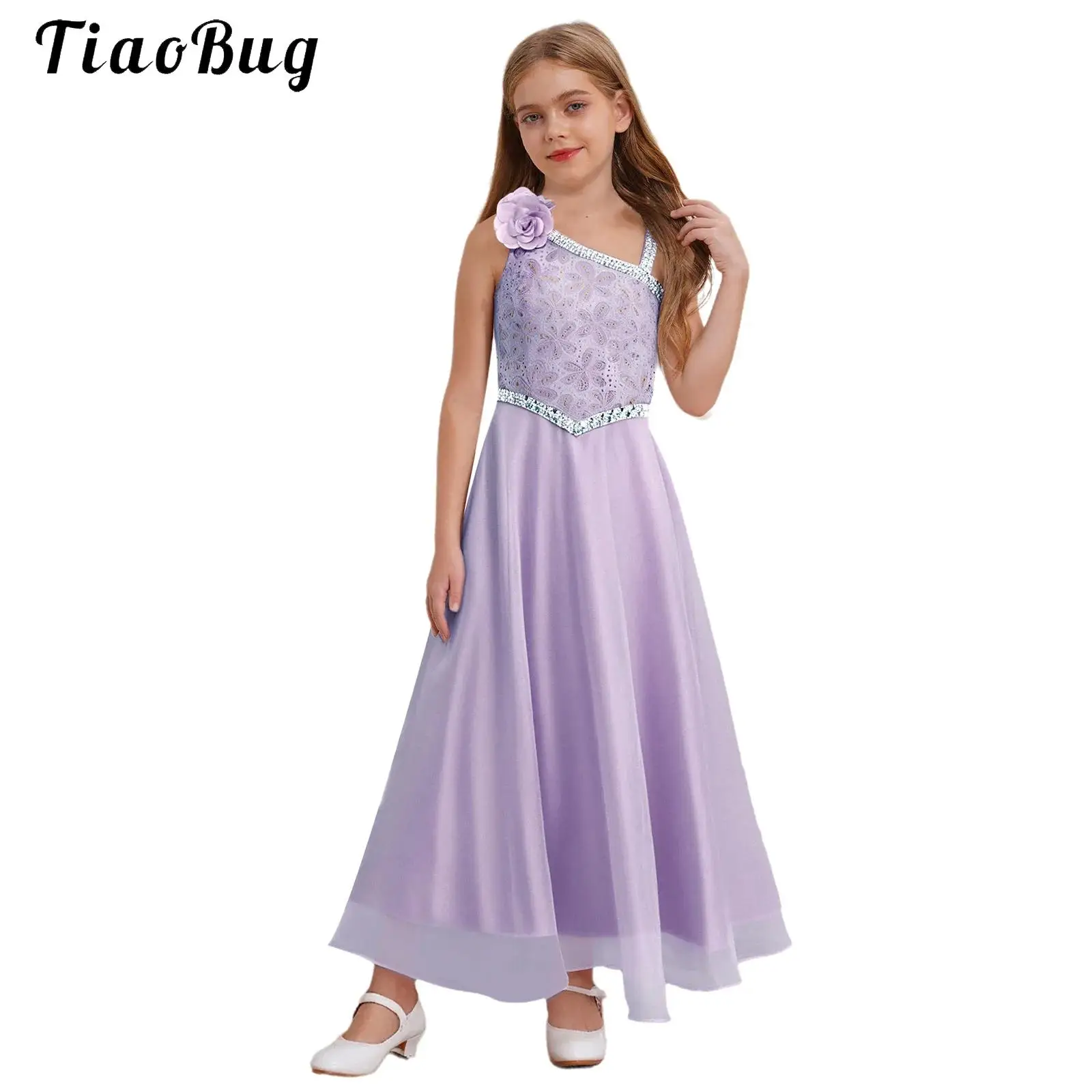 

Summer Fashion Flower Girls Dress Wedding Birthday Party Junior Kids One Shoulder Elegant Chiffon Long Dress Princess Party Gown