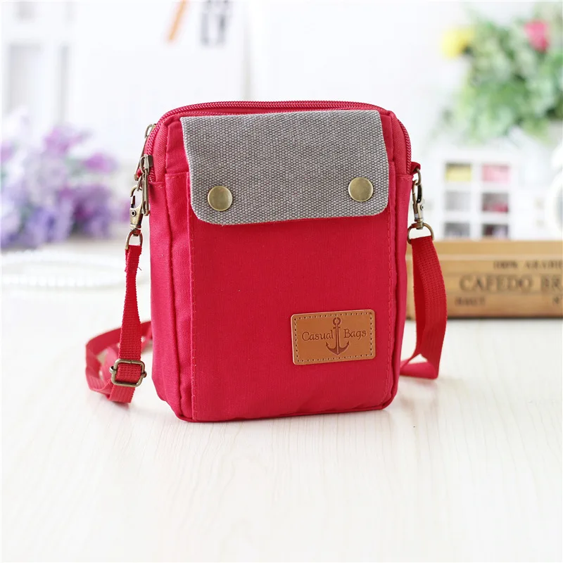 2024 Casual Canvas Mobile Phone Bags for Women Double Zipper Shoulder Bag Female Girls Trend Handbag Purse Mini Crossbody Bolsas