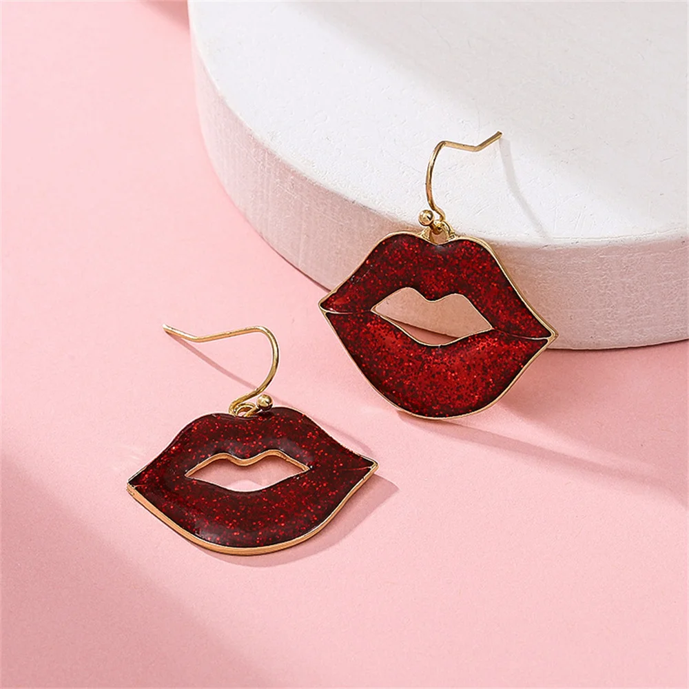 2pcs Women\'s Red Lips Earrings Fashion Cute Exaggerated Earrings Personalized Jewelry Accessories Birthday Party Banquet Gifts