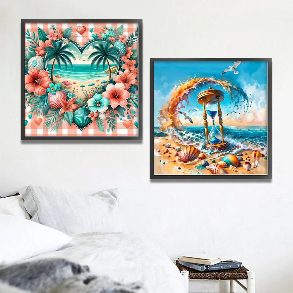 

2pcs Beach Printed Cross Stitch Kit 45x45cm DIY 11CT Thread Art Needlework Decor