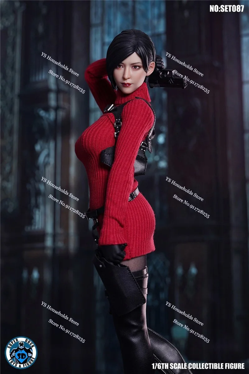 SUPER DUCK SET087 1/6 Ada Wang Female Agent Cosplay Red Sweater Long Boots Mini Weapon Clothes Set Accessory For 12