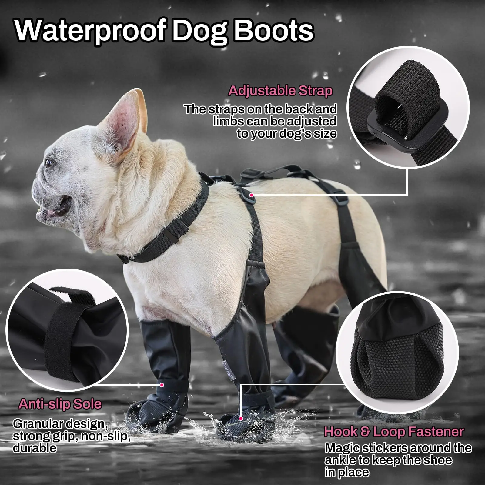 Waterproof Dog Boots Anti-Slip Dog Shoes Pet Paw Protector Dog Rain Booties Dog Outdoor Sock Shoes for Walking Running Hiking