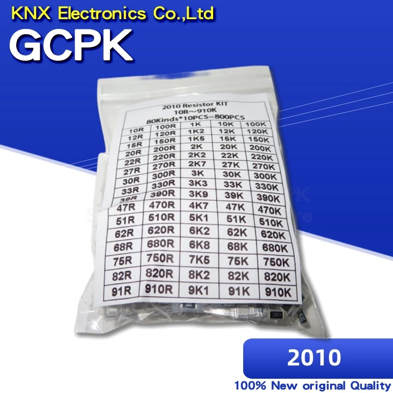 800pcs 2010 SMD Resistor Kit Assorted Kit 1ohm-1M ohm 5% 80values*10pcs=800pcs Sample Kit