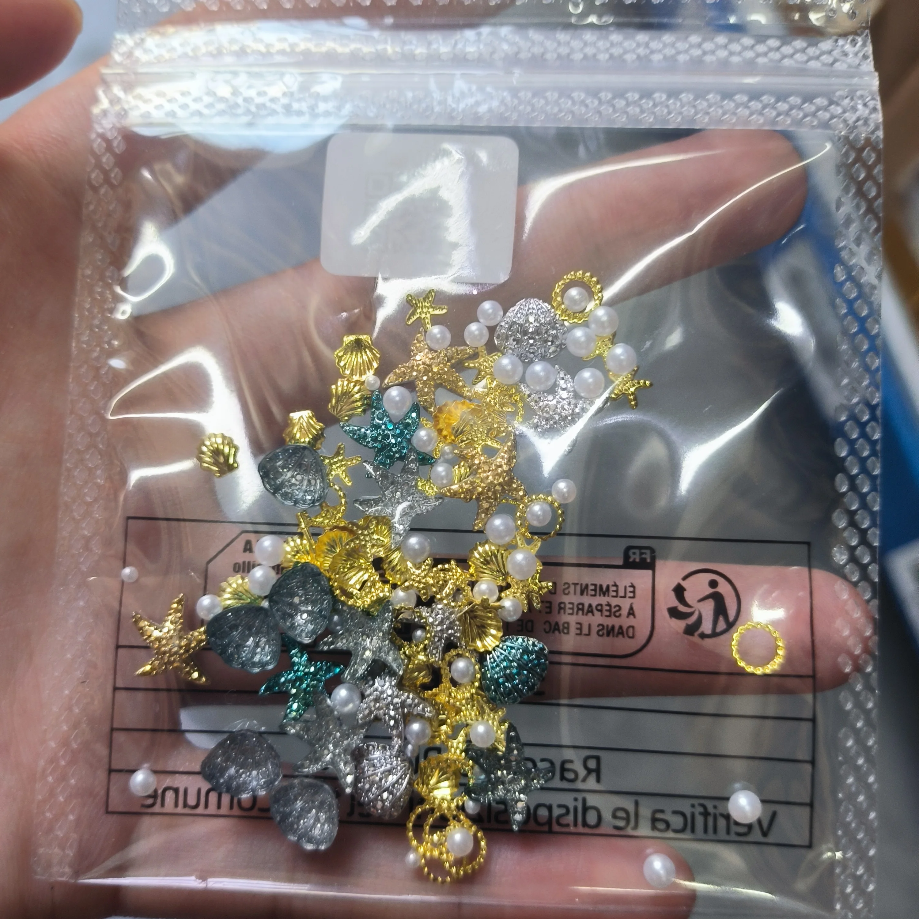 1Bag 3D Summer Ocean Theme Nail Charms Mixed Metal Starfish,Shell,Pearls Nail Art Decorations DIY Sea Manicure Rivet Accessories