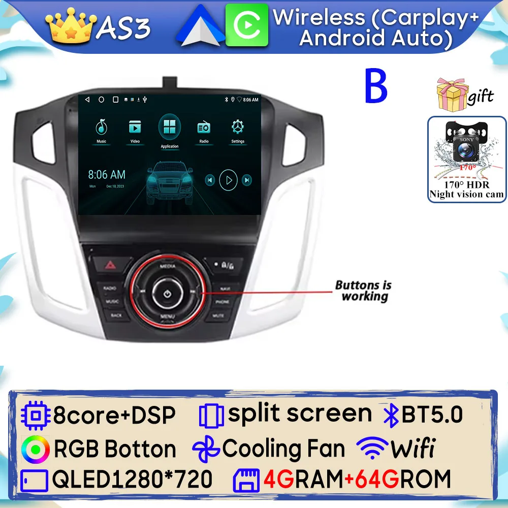 Android 15 Autoradio Voor Ford Focus 3 Mk 3 2011 2012 2013 2014 2015-2019 GPS Navigatie Android Auto Carplay Wifi Stereo Geen 2din