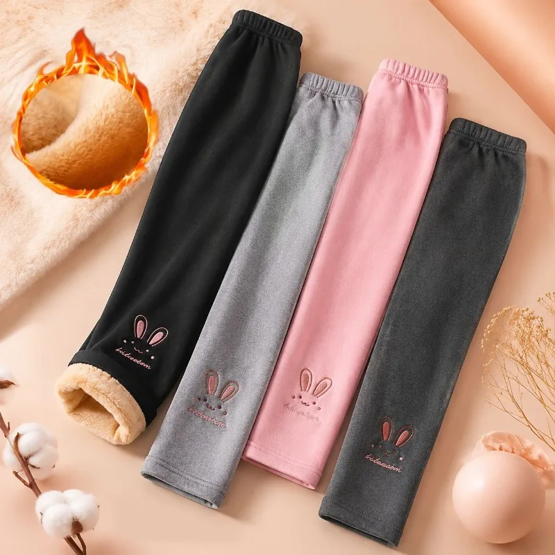 Kids Leggings Cartoon Rabbit Cashmere-Style Leggings Baby Girl Winter Pants Soft Kids' Autumn Wear