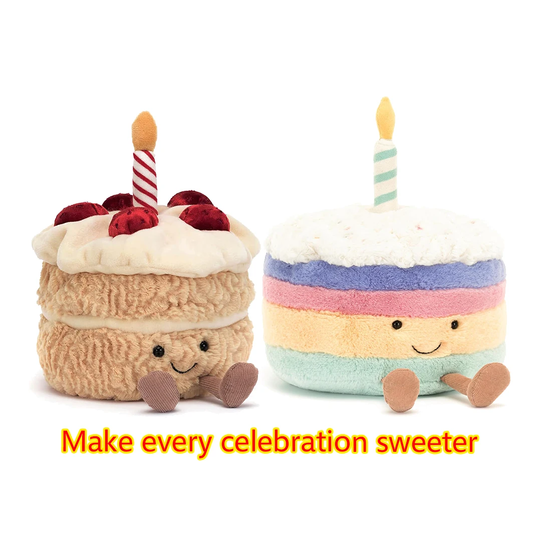 Regenboog verjaardagstaart knuffel 6 inch amuseables gevuld dessert zachte vulling cadeau voor alle leeftijden schattig en knuffelig