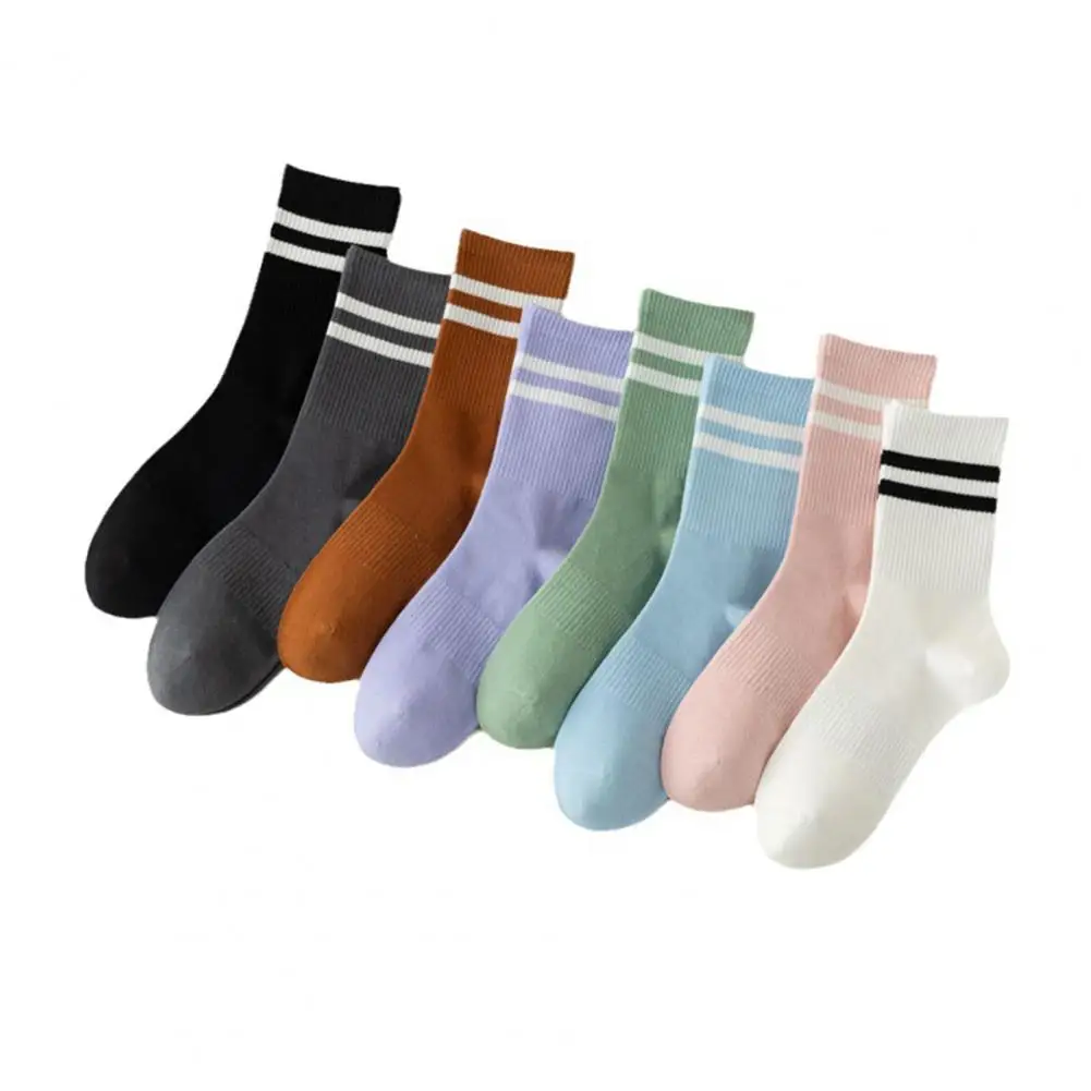 High Elasticity Socks Women's Mid-tube Striped Sports Socks with High Elasticity Anti-slip Features Breathable Soft for Active