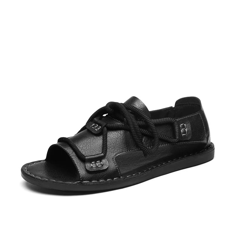 

Мужские римские сандалии на шнуровке, новая летняя модель, с мягкой подошвой, нескользящие, повседневные пляжные туфли, модные уличные сандалии для вождения