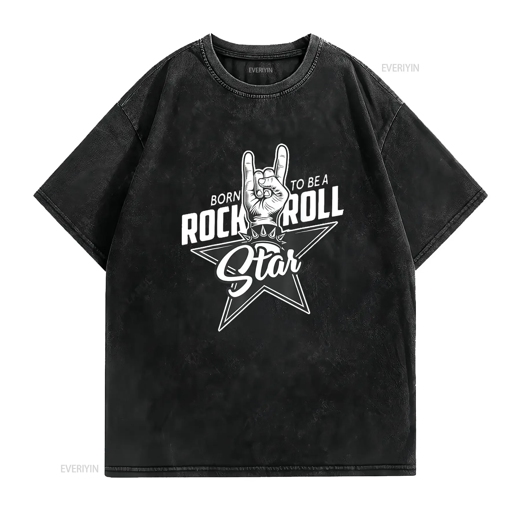 Mens Born To Be A Rock Roll Star Hard Rocker Concert T Shirt Black vintage Washed Soft Comfortable Versatile Slightly