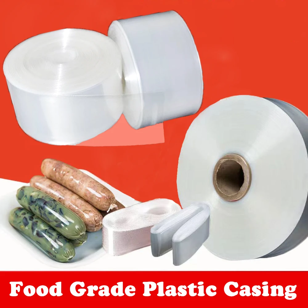 1-10M Width 80mm Plastic Sausage Casings Transparent Clear Casings for Homemade Sausages DIY Meat Food Makers Hot Dog Kitchen