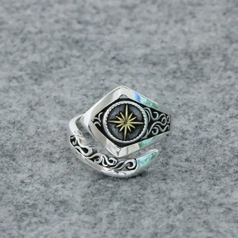 Japanese street Harajuku style handsome jewelry for men and women, pure silver sun ring, double-layer trendy punk ring