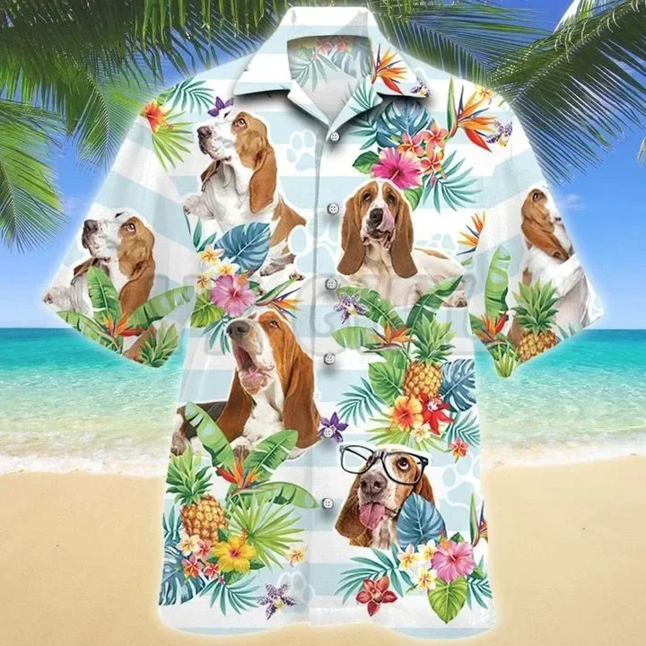 Basset Hound Sunflower Hawaiian Shirt 3D All Over Printed Hawaiian Shirt Men's For Women's Harajuku Casual Shirt Unisex