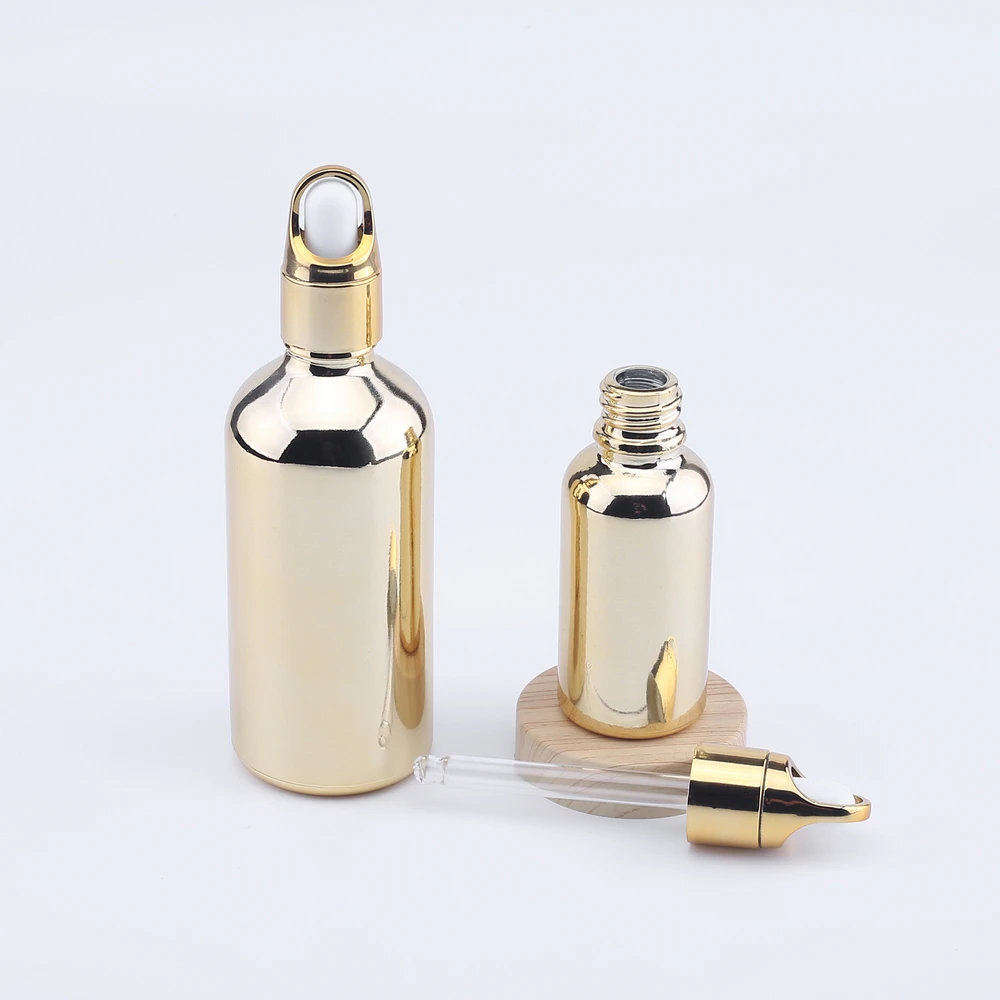 100pcs 30ML 100ML Gold Glass Dropper Bottle Empty Essential Oil Bottles Jars Vials With Pipettes Perfume Bottles