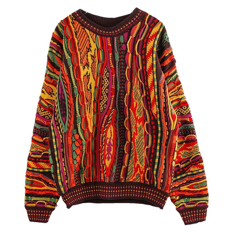 Loose round Neck Sweater Unisex Autumn Winter Rainbow Stripes  Comfortable Lazy Style Crew Neck Knitwear for Women An...