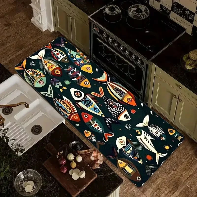 Commercial Kitchen Mats Anti Fatigue - Keukenloper met nautische visprint, schattig cartoon