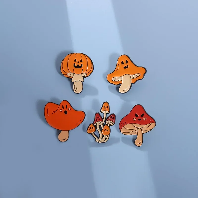 Halloween Pumpkin Mushroom Enamel Pins Horror Punk Orange Ghost Brooches Lapel Backpack Badges Decor Jewelry Gift For Friends