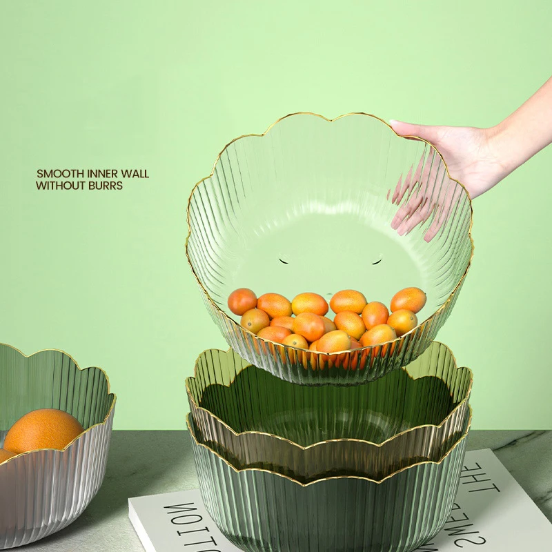 Multifunctional Large Capacity Fruit Basin Transparent Plastic Fruit Bowl Stackable Salad Bowl Living Room Storage Fruit Tray