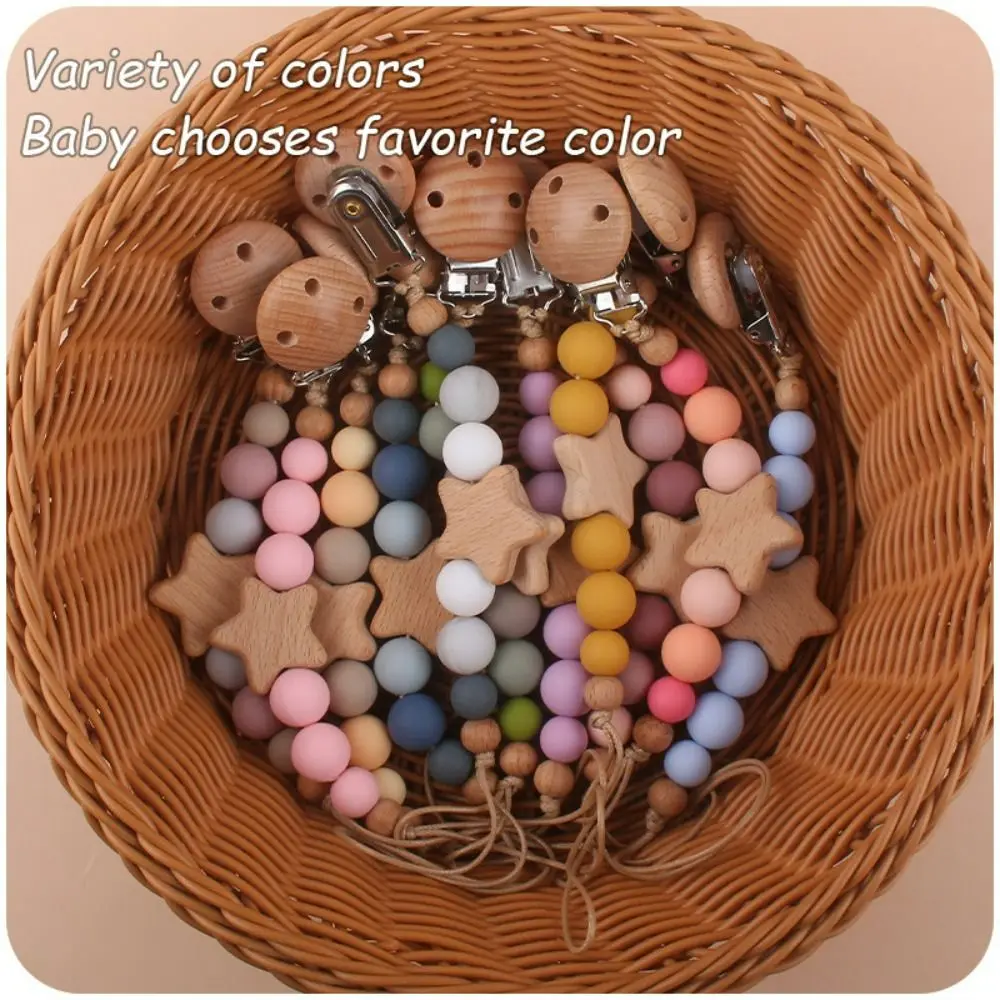 

Wood Children Soother Holder Nipple Holder Clips Baby Teether Toys Straps Baby Pacifier Chain Dummy Clips Pacifier Holder Clips