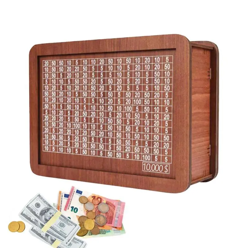 Wooden Money Bank Decorative Retro Disposable Saveing Challenge Reusable Money Box With Money Goals Counter For Kids Adults