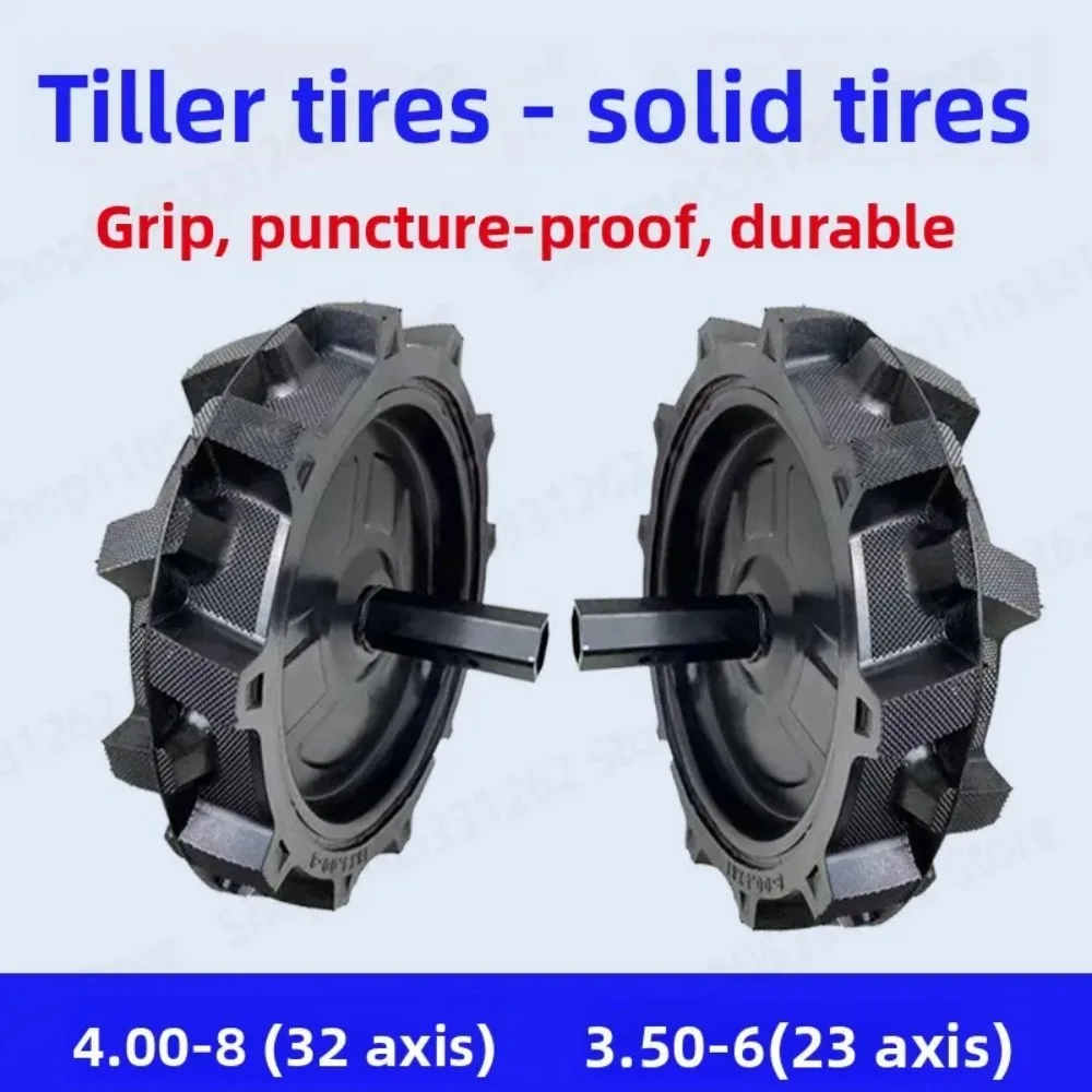 4.00-8 Solid Tire for Tiller, 3.50-6 Puncture Proof Wear Resistant Tail Wheel for Cultivator, Tubeless Farm Tiller Wheel