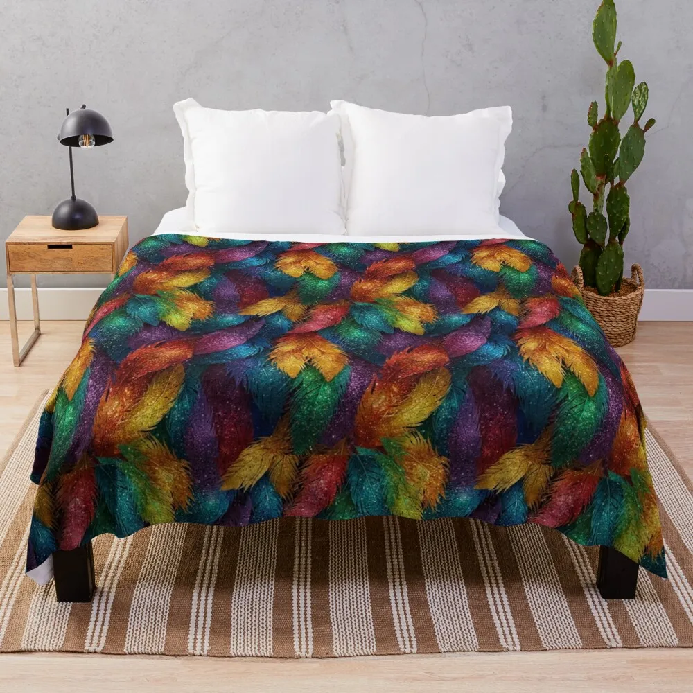 

Sparkly rainbow feathers pattern Throw Blanket Hairy wednesday Luxury St Blankets