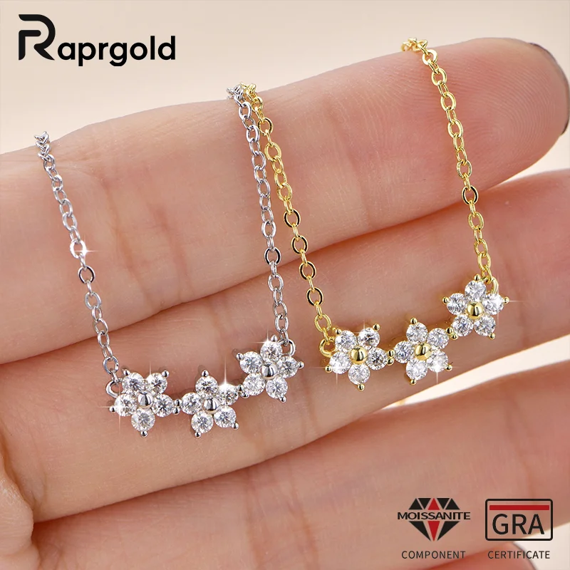 

Сертифицированное GRA ожерелье RAPRGOLD с миниатюрным кулоном в виде цветка из муассанита D VVS1 для женщин, цепочка на шею, ювелирные украшения, подарки, collares