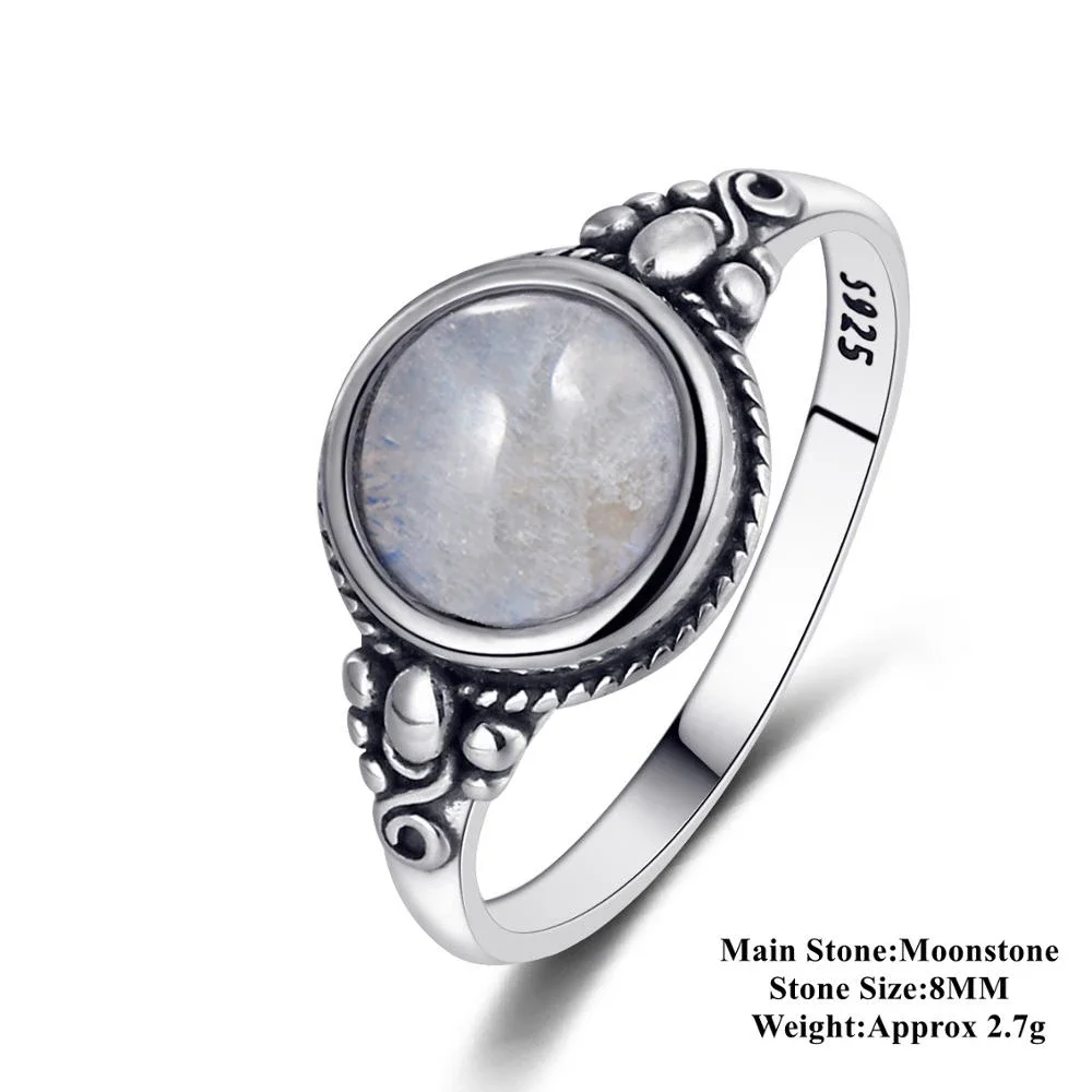 925 Sterling Silver Ring Natural Round Moonstone Ring for Women Luxury Jewelry Engagement Wedding Anniversary Gifts