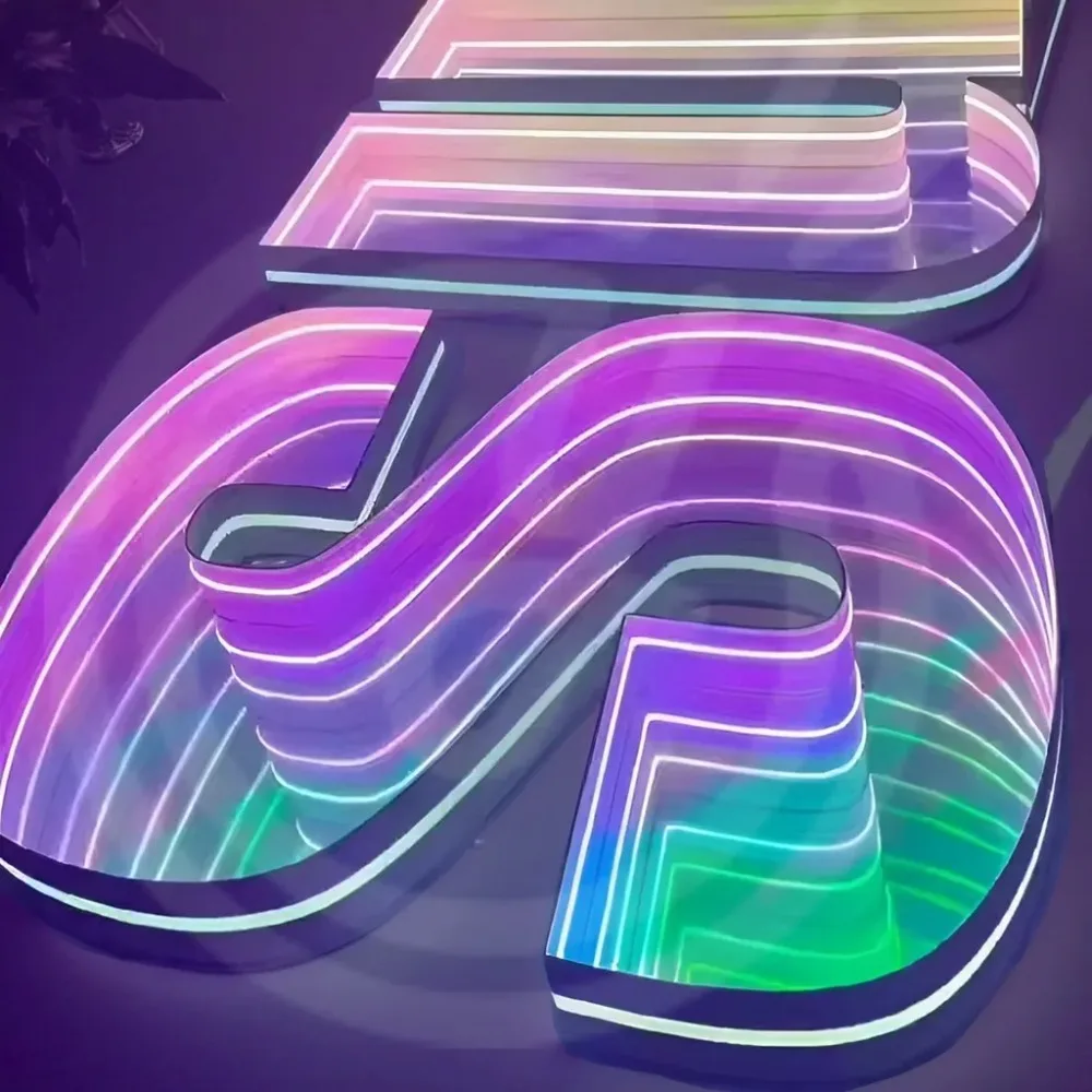 カスタム無限ミラーレターサインLEDライトチャンネル、パーソナライズミラーウォール、ビジネス、室内、自宅、オフィス、寝室用